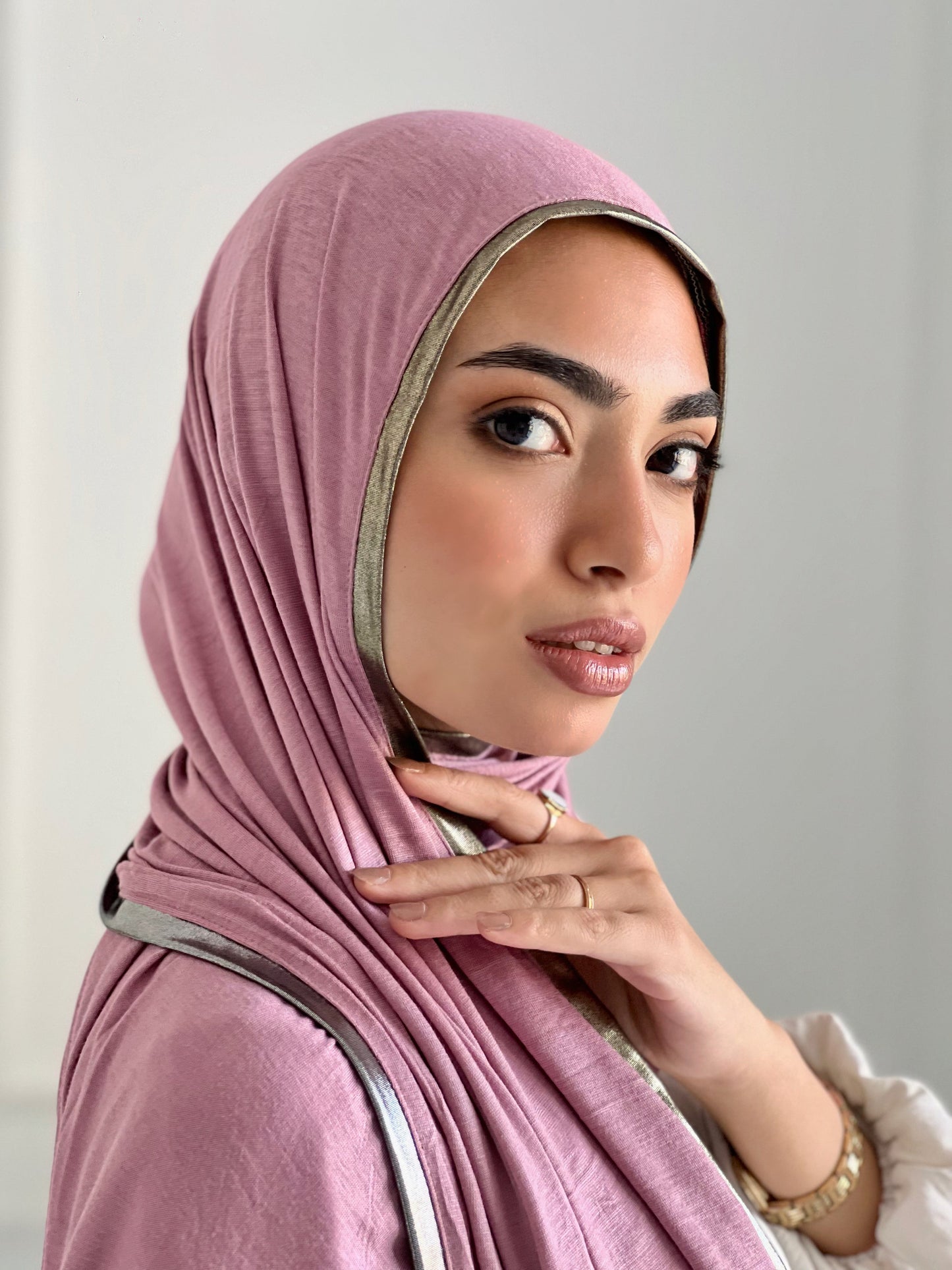 Gold & Silver Hijab - Pink