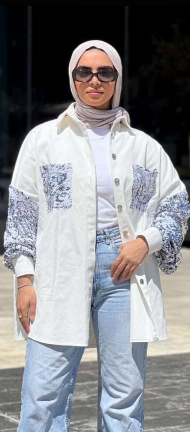 off white jacket jeans with paillett