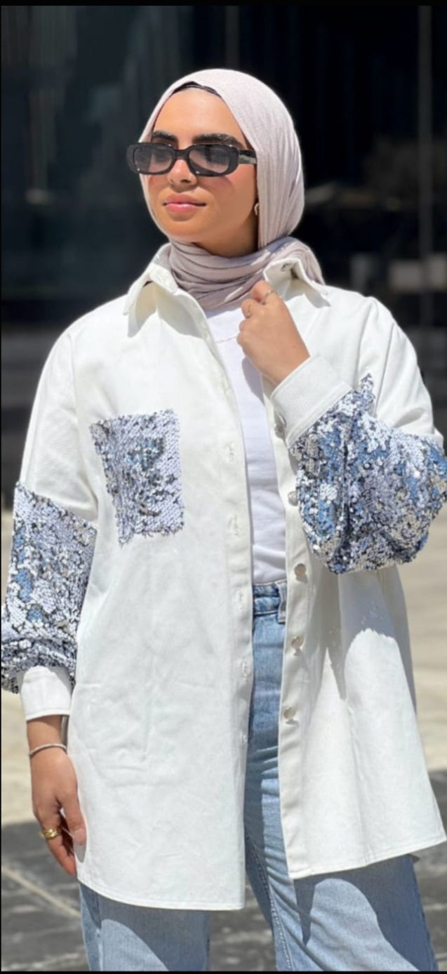 off white jacket jeans with paillett