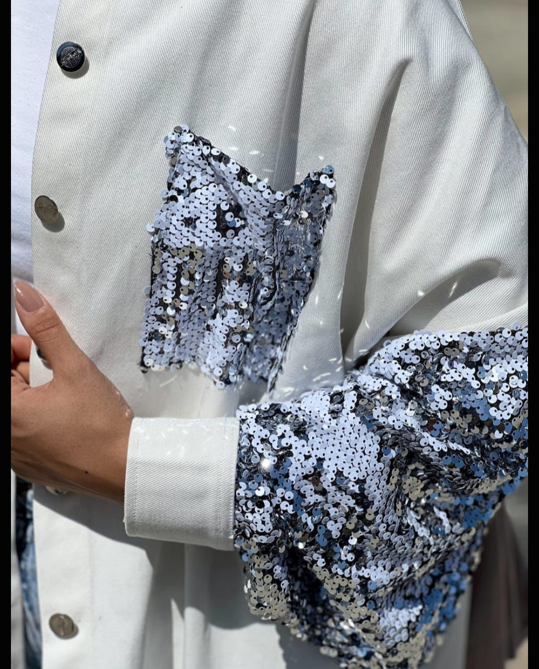 off white jacket jeans with paillett