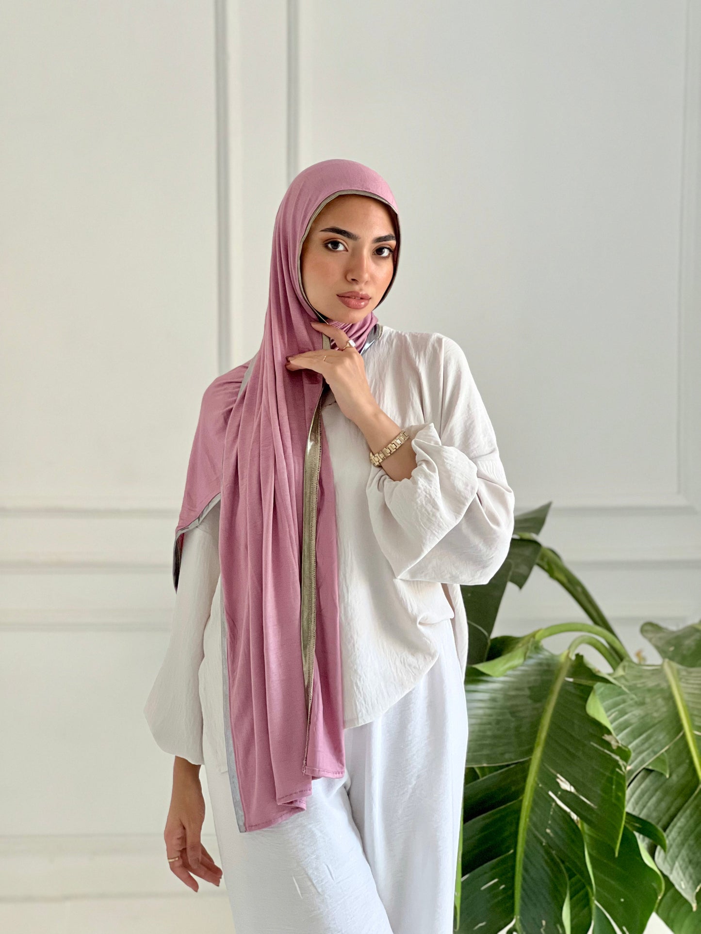 Gold & Silver Hijab - Pink