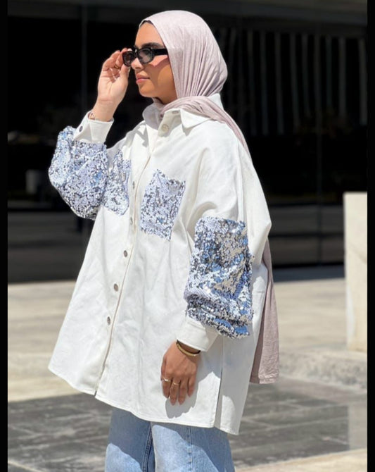off white jacket jeans with paillett